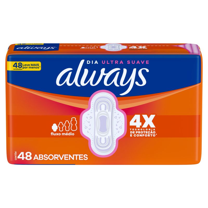 Absorvente com Abas Dia Ultrassuave Always Pacote 48 Unidades Leve Mais Pague Menos