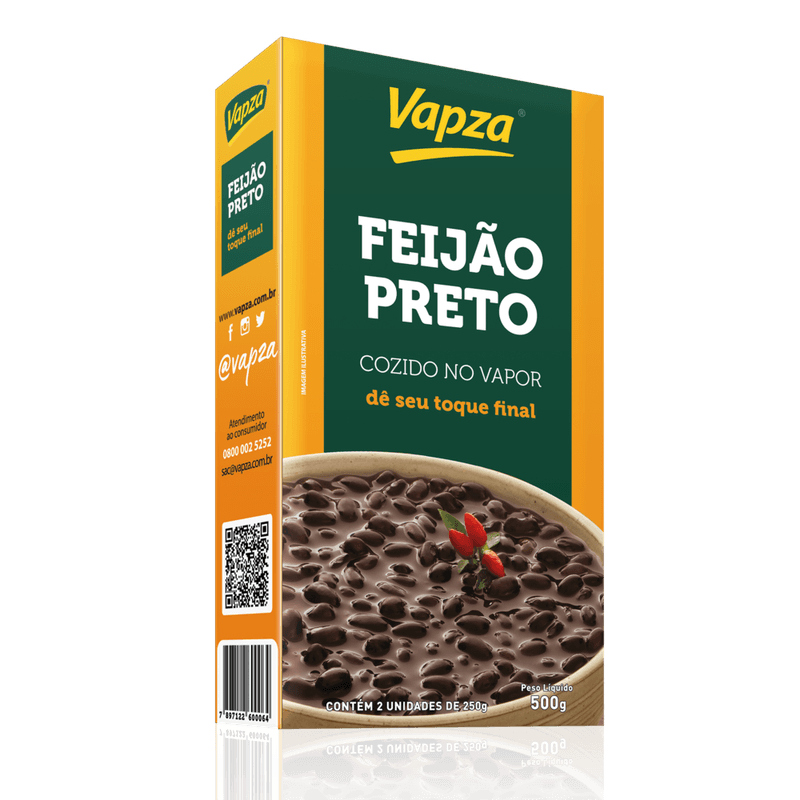 Feijão Preto Cozido no Vapor Vapza Caixa 500g 2 Unidades