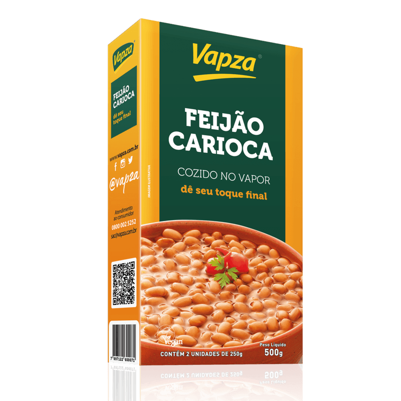 Feijão Carioca Cozido no Vapor Vapza Caixa 500g 2 Unidades