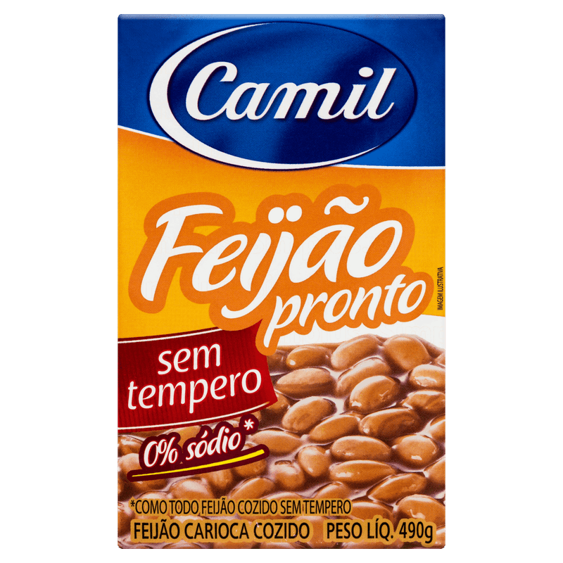 Feijão Carioca Pronto sem Tempero Camil Caixa 490g