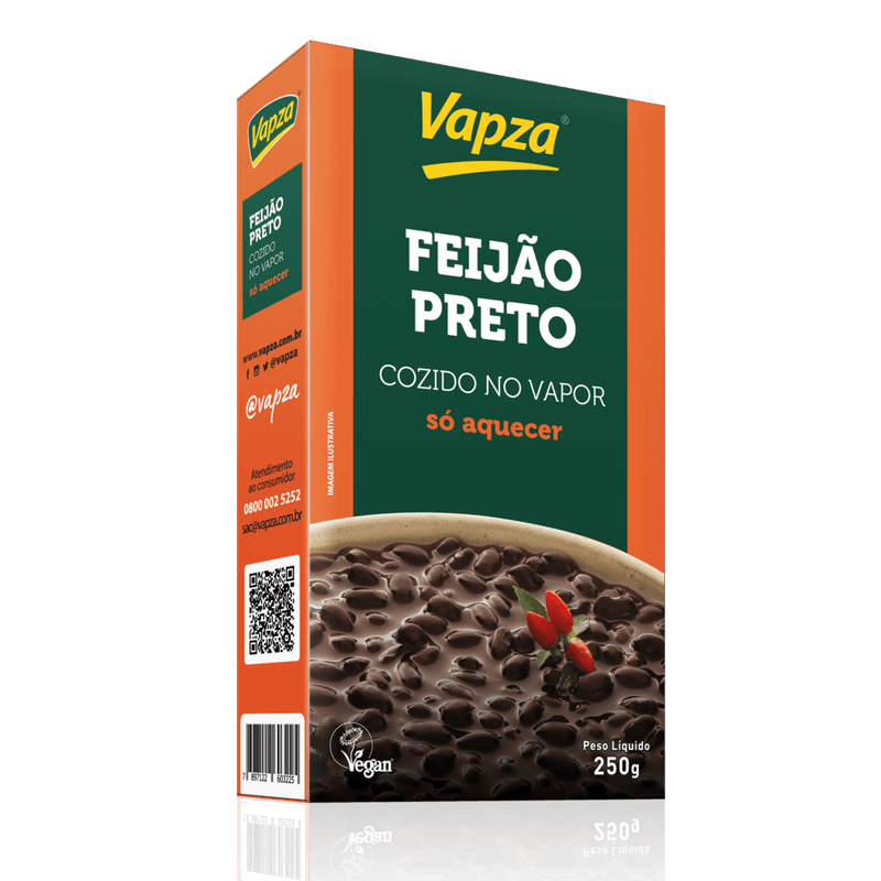 Feijão Preto Cozido no Vapor Vapza Só Aquecer! Caixa 250g