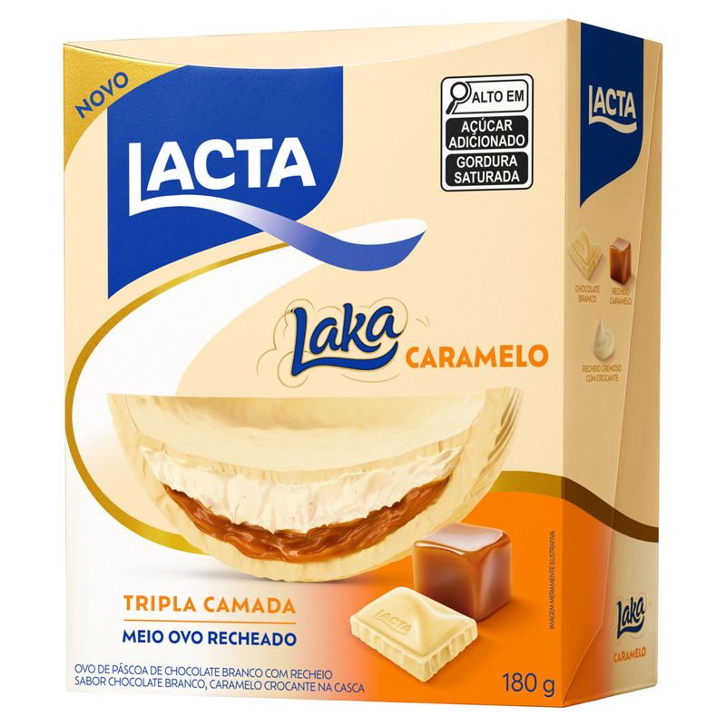Ovo de Páscoa Branco Recheio Laka Caramelo Lacta Tripla Camada Caixa 180g