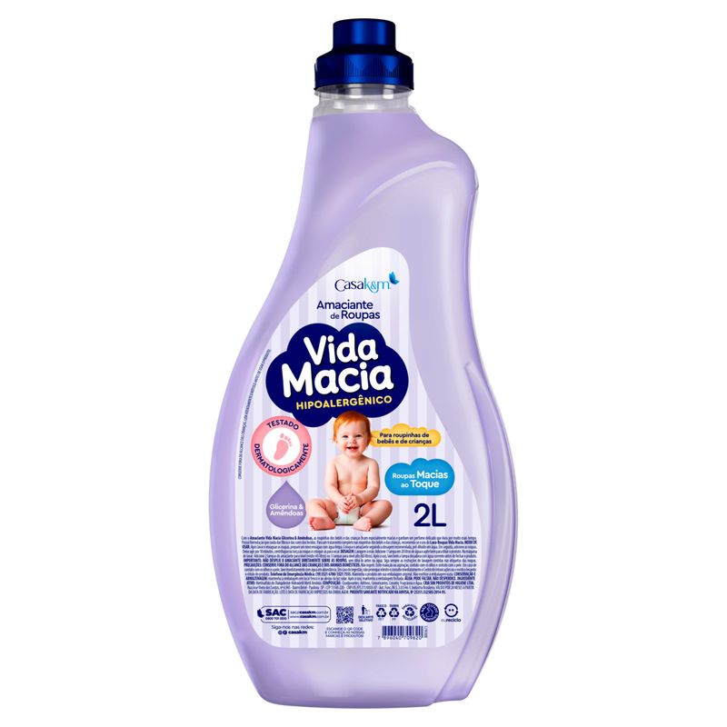 Amaciante de Roupa Glicerina & Amêndoas Vida Macia Frasco 2l