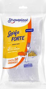 Garfo Descartável Transparente Strawplast Forte Pacote com 50un