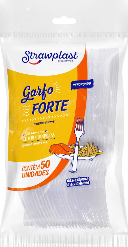 Garfo Descartável Transparente Strawplast Forte Pacote com 50un