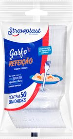 Garfo Descartável Cristal Strawplast Pacote com 50 Unidades