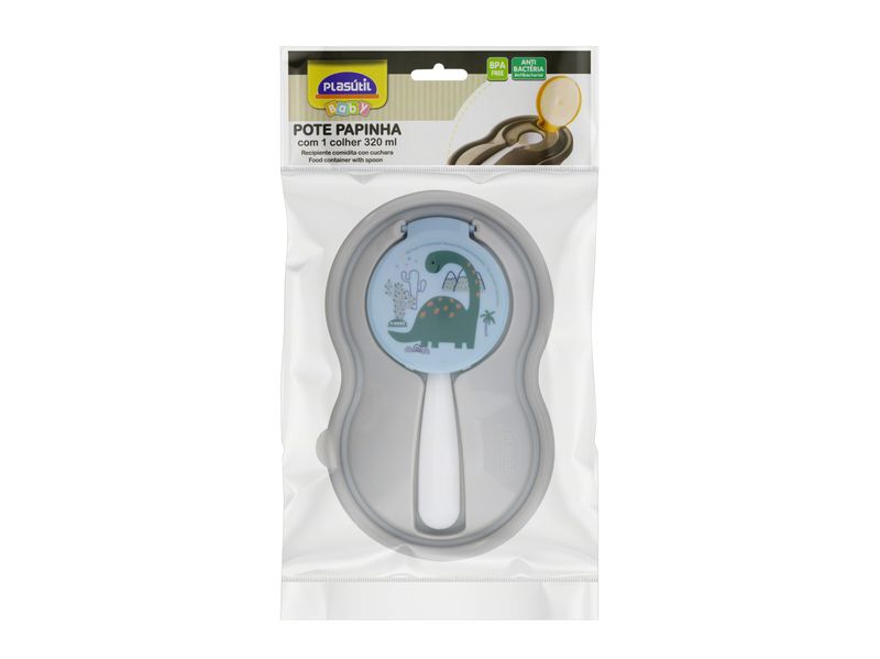 Pote para Papinha com Colher Dino Baby 320ml Plasútil Decora Baby