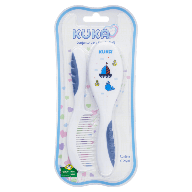 Conjunto Escova e Pente para Cabelo Azul Soft Kuka Baby 2 Unidades