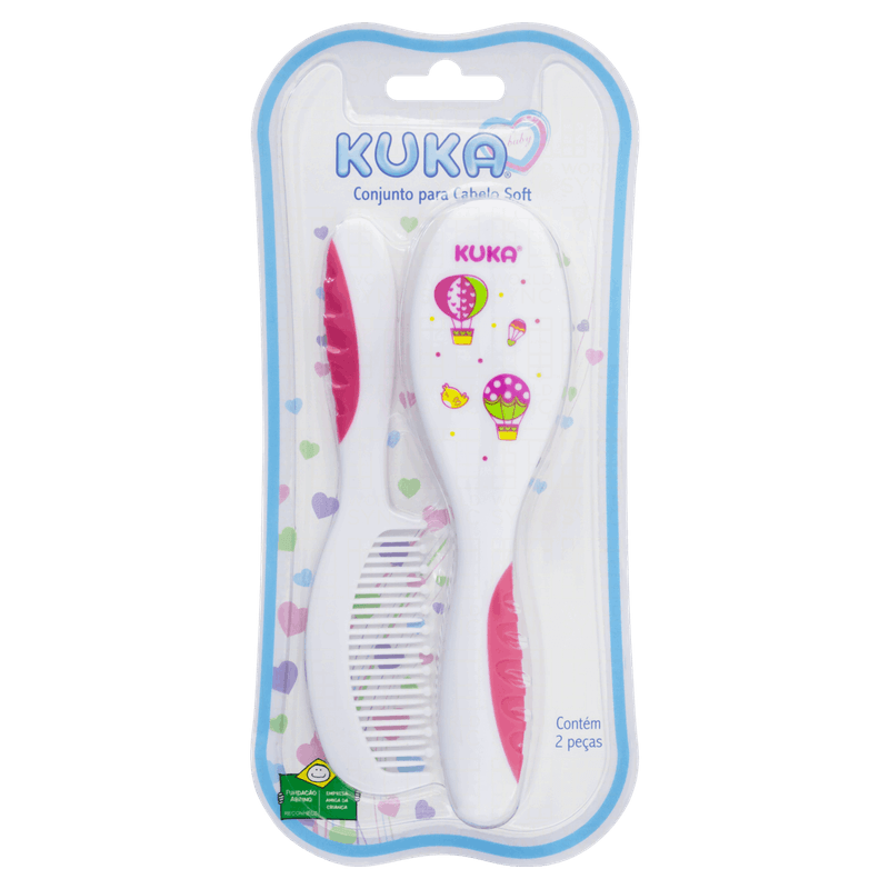 Conjunto Escova e Pente para Cabelo Rosa Soft Kuka Baby 2 Unidades