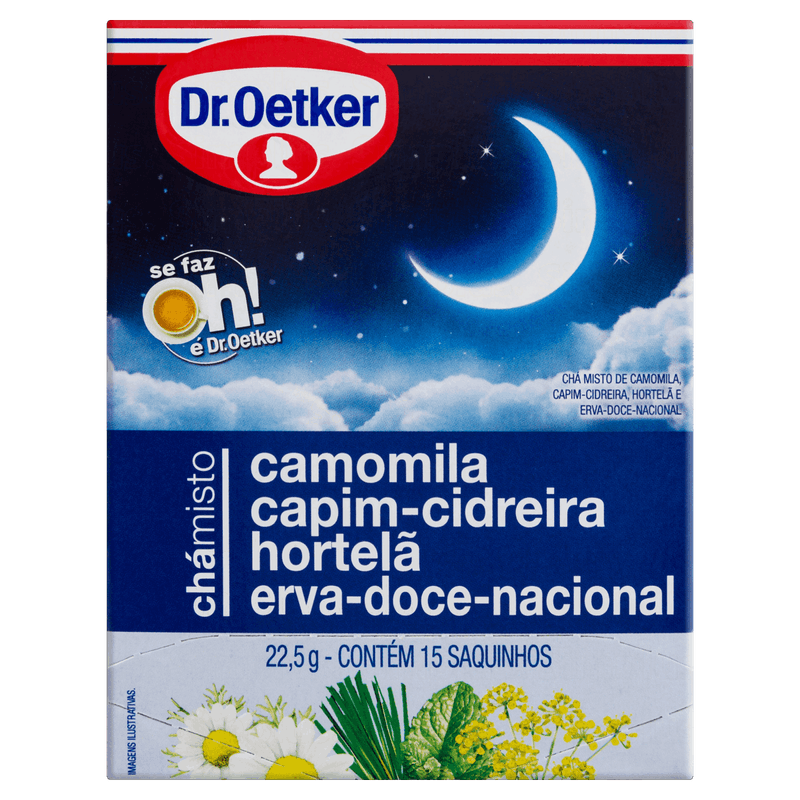 Chá Camomila, Capim-Cidreira, Hortelã e Erva-Doce Nacional Dr  Oetker Caixa 22,5g 15 Unidades