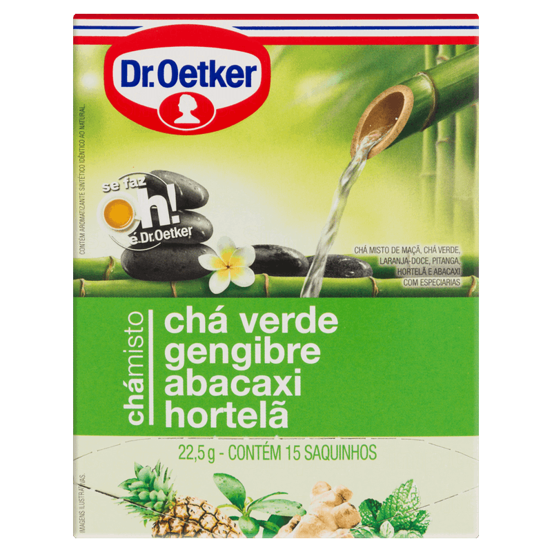 Chá Verde, Gengibre, Abacaxi e Hortelã Dr  Oetker Caixa 22,5g 15 Unidades