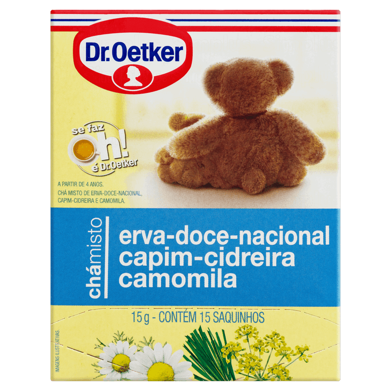 Chá Erva-Doce Nacional, Capim-Cidreira e Camomila Dr  Oetker Caixa 15g 15 Unidades