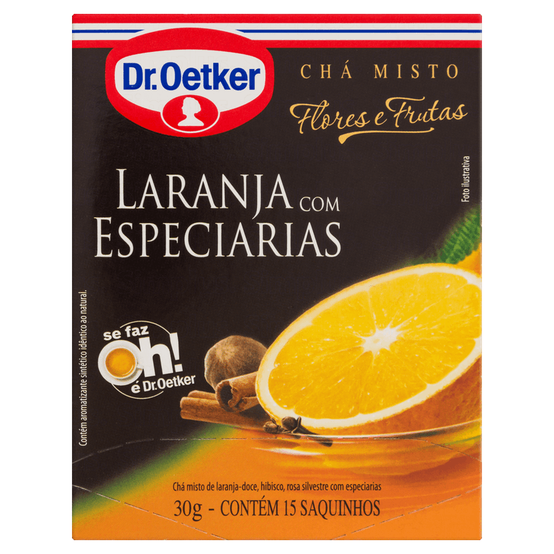 Chá Laranja com Especiarias Dr  Oetker Flores e Frutas Caixa 30g 15 Unidades