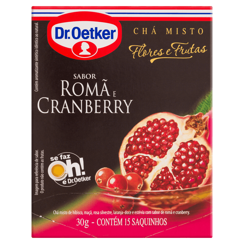Chá Romã e Cranberry Dr  Oetker Flores e Frutas Caixa 30g 15 Unidades
