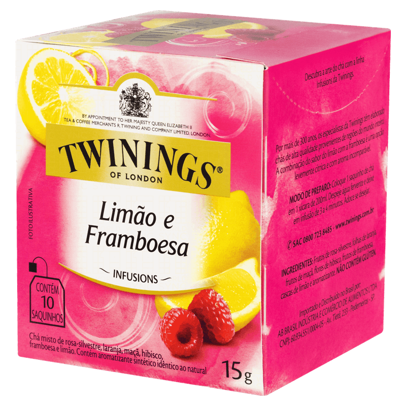 Chá Limão e Framboesa Twinings Infusions Caixa 15g 10 Unidades
