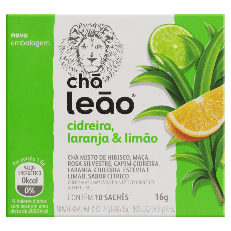 Chá Cidreira, Laranja & Limão Chá Leão Caixa 16g 10 Unidades