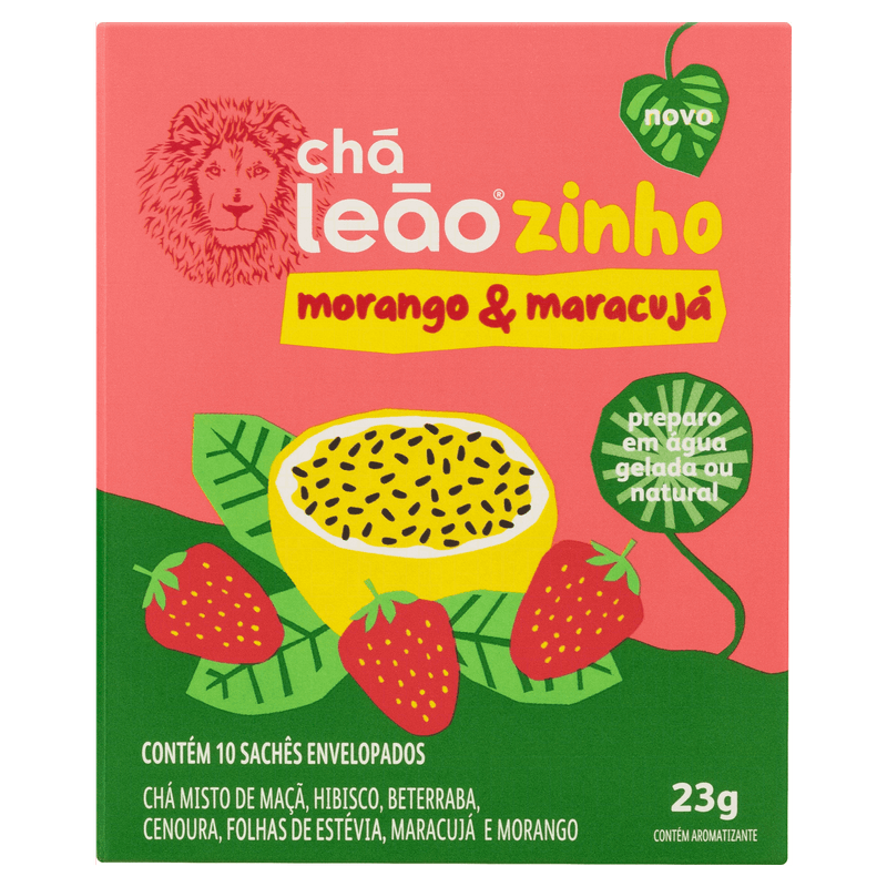 Chá Morango & Maracujá Leãozinho Caixa 23g 10 Unidades