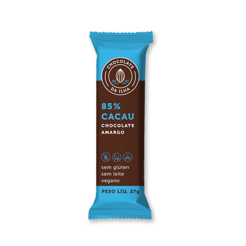 Chocolate Amargo 85% Cacau sem Glúten sem Leite Vegano Chocolate Da Ilha Barra 27g