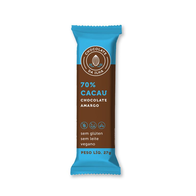 Chocolate Amargo 70% sem Glúten sem Leite Vegano Chocolate Da Ilha Barra 27g