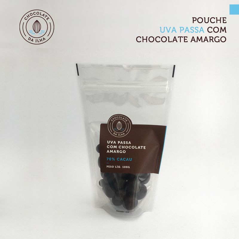 Uva Passa com Chocolate Amargo 70% Cacau Chocolate Da Ilha Pacote 100g