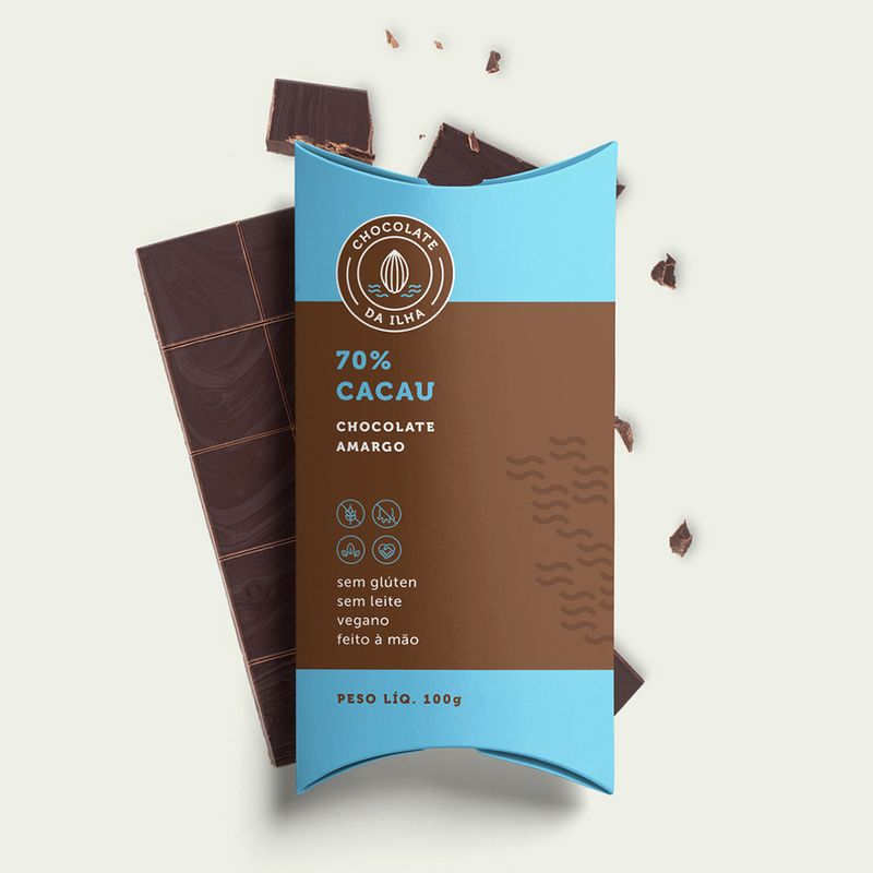 Chocolate Amargo 70% Cacau sem Glúten sem Leite Vegano Chocolate Da Ilha Barra 100g