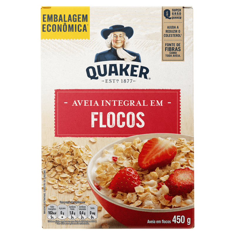 Aveia em Flocos Quaker Caixa 450g Embalagem Econômica