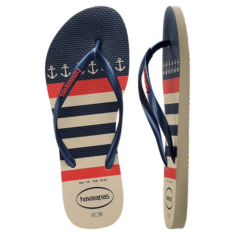 Chinelo Bege Palha/Marinho Slim Nautical Havaianas n° 33/34