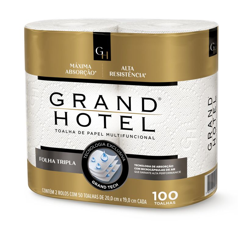 Toalha de Papel Folha Tripla Grand Hotel Pacote 2 Unidades 50 Folhas Cada