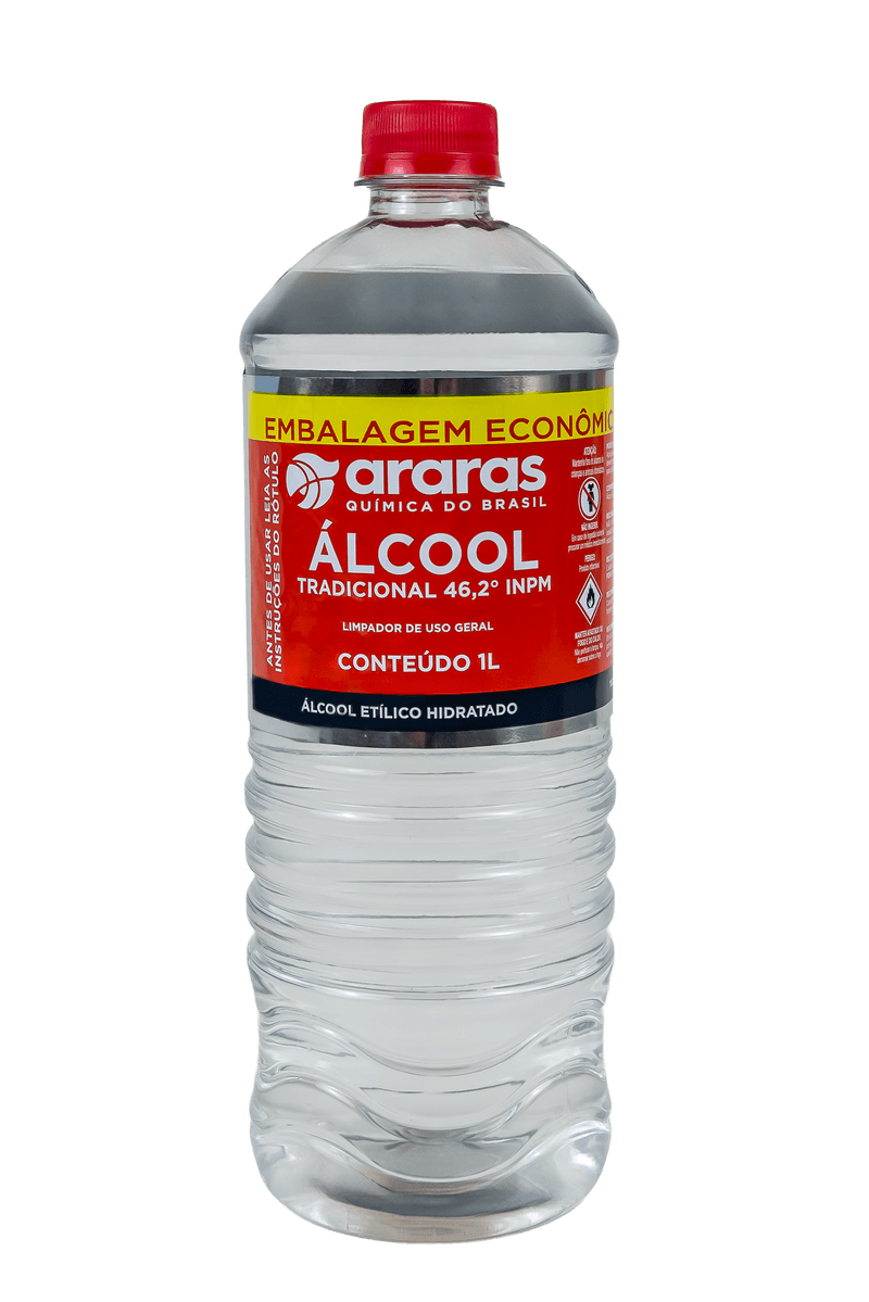 Álcool Tradicional  Araras 46º INPM Frasco 1L Embalagem Econômica
