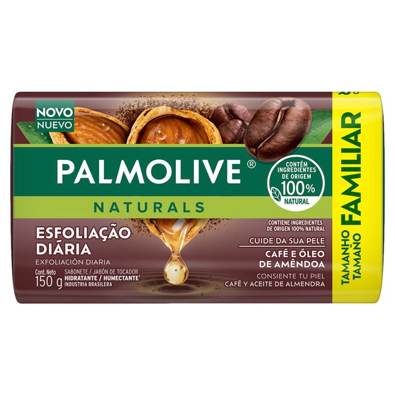 Sabonete Barra Café e Óleo de Amêndoa Palmolive Naturals Esfoliação Diária Envoltório 150g Tamanho Familiar