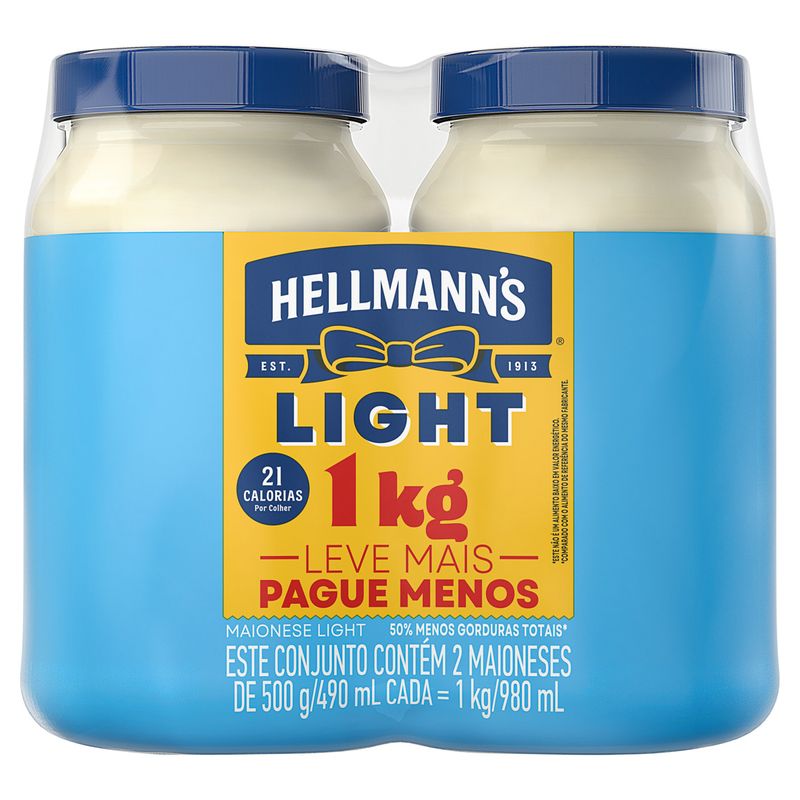 Pack Maionese Light Hellmann's Pote 1kg 2 Unidades Leve Mais Pague Menos