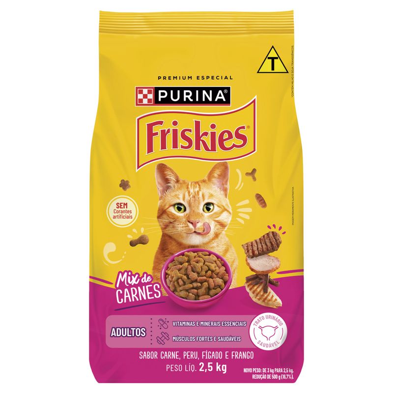 Alimento para Gatos Adultos Mix de Carnes Purina Friskies Pacote 2,5kg