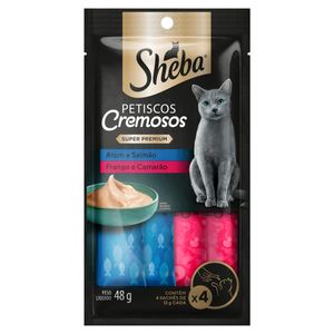 Alimento para Gatos Adultos Atum e Salmão ou Frango e Camarão Sheba Petiscos Cremosos Envelope 48g 4 Unidades