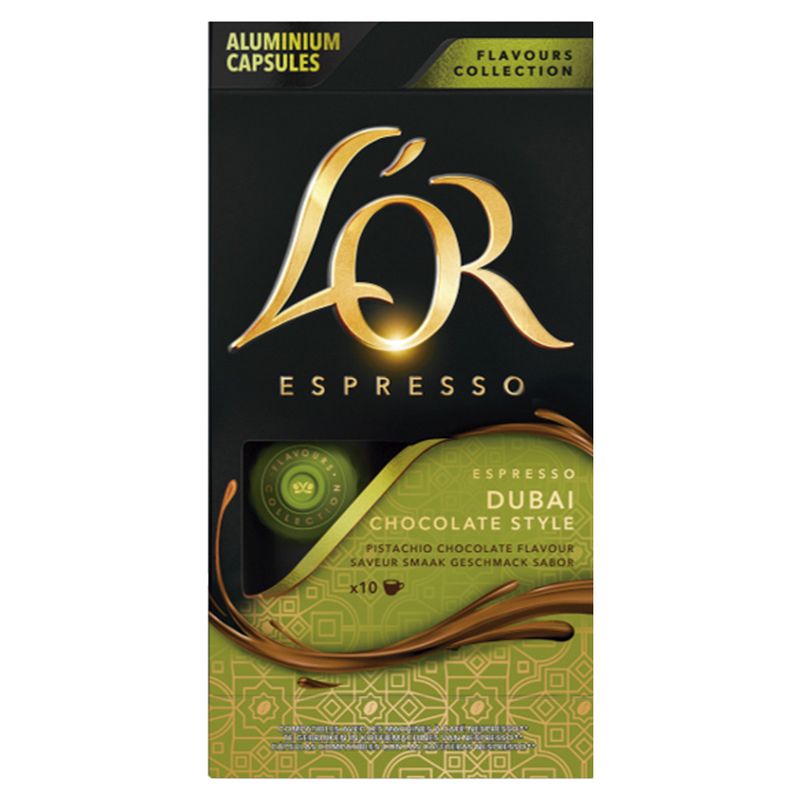 Café em Cápsula Torrado e Moído Espresso Chocolate Dubai e Pistache L'or Flavors Collection Caixa 52g 10 Unidades