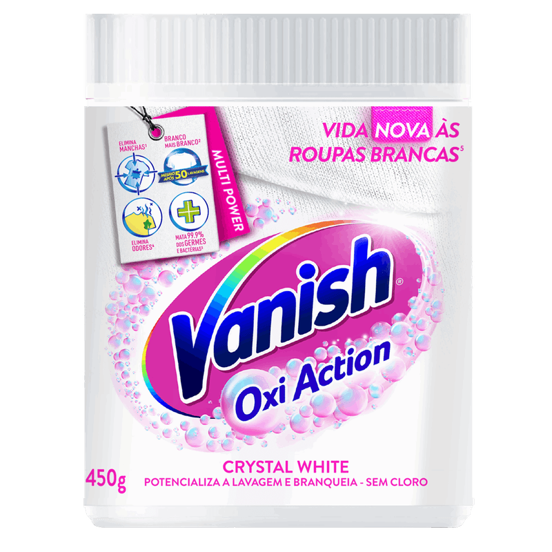 Tira-Manchas em Pó Roupas Brancas Vanish Oxi Action Crystal White Pote 450g