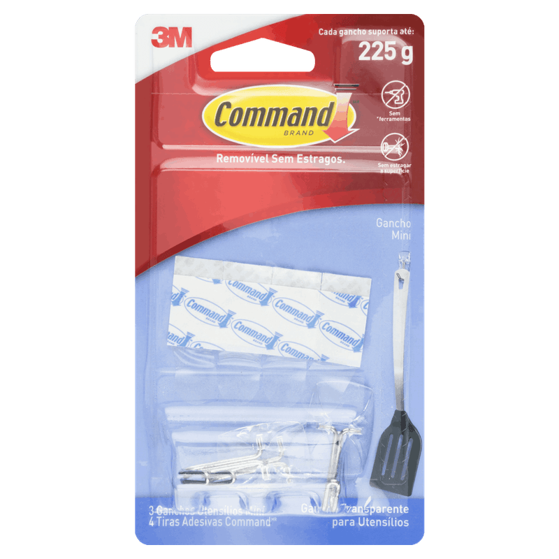 Gancho para Utensílios Transparente 225g Command Mini 3 Unidades