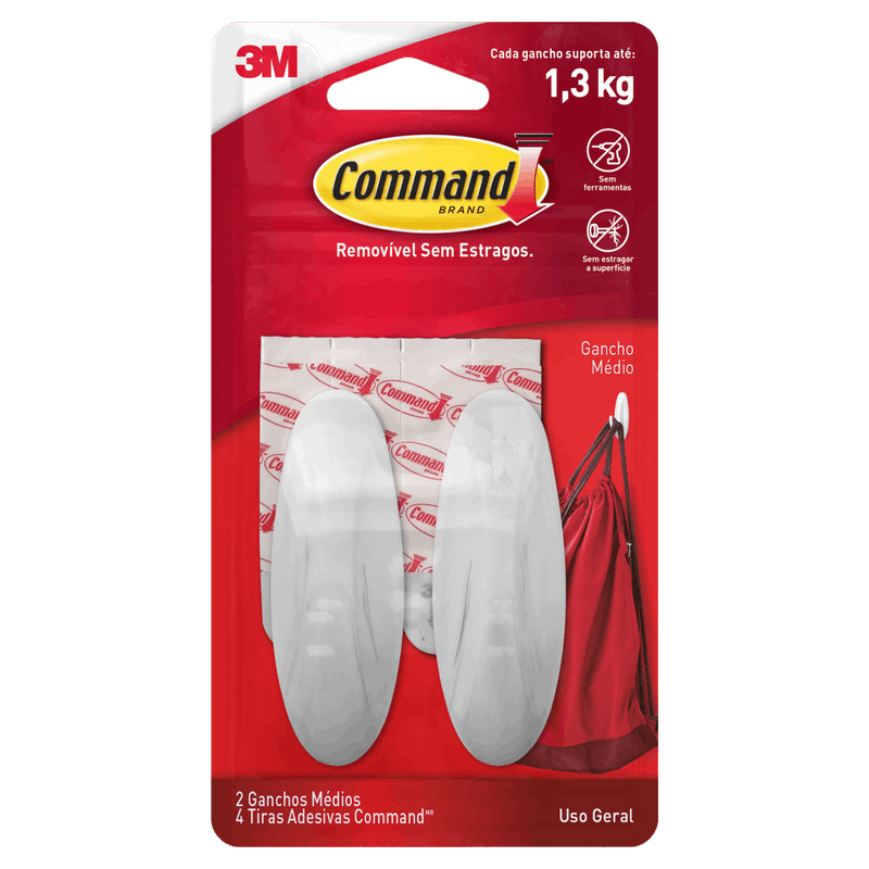 Gancho para Uso Geral Branco Oval 1,3kg Command M 2 Unidades
