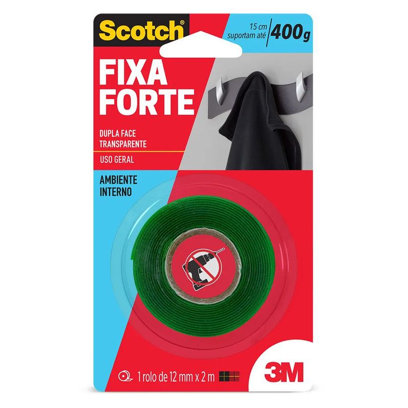 Fita 3M Fixa Forte Dupla Face Transparente 12mm x 2m
