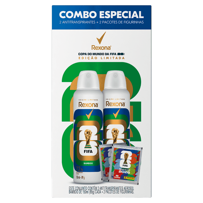 Pack Antitranspirante Aerossol Bamboo Rexona 2 Unidades 150ml Cada Spray Edição Limitada FIFA 26