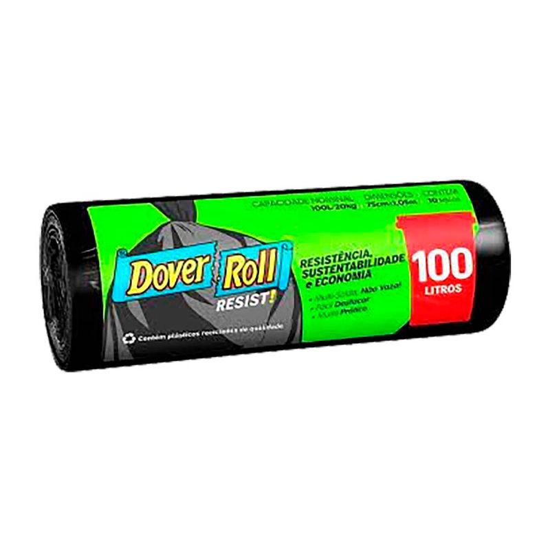 Saco Lixo Dover Roll Resistência Sustentabilidade e Economia Preto 100 litros Pacote 10 Unidades