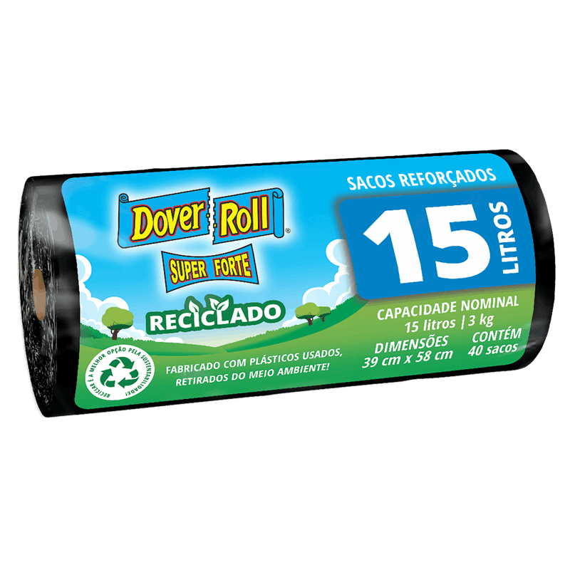 Saco para Lixo Preto Reforçado 15l Dover Roll Super Forte 40 Unidades