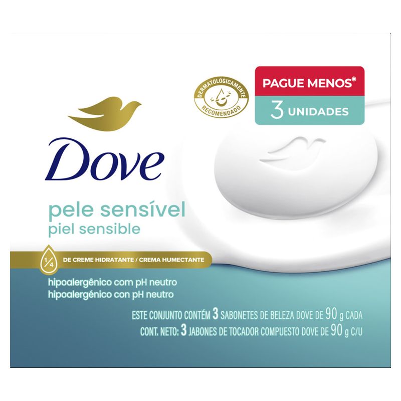 Pack Sabonete Barra Dove Pele Sensível Caixa 3 Unidades 90g Cada Leve Mais Pague Menos