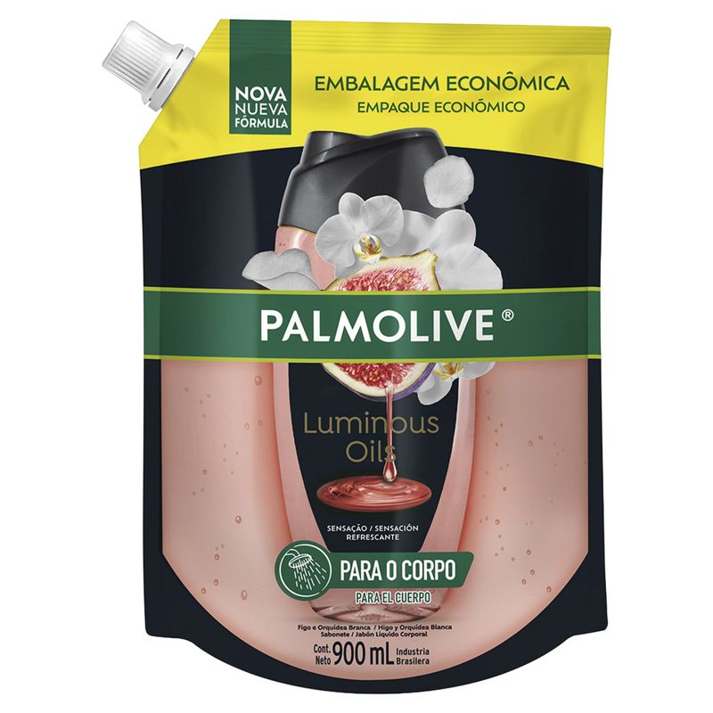 Sabonete Líquido Figo e Orquídea Branca Palmolive Luminous Oils Sachê 900ml Embalagem Econômica Refil