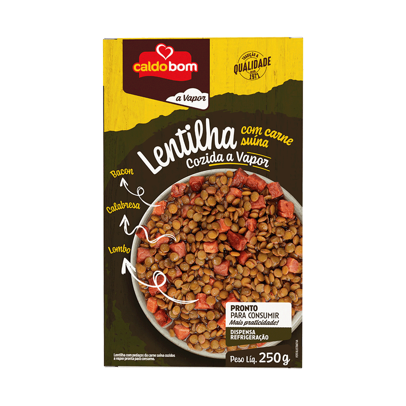 Lentilha Cozida no Vapor com Carne Suína Caldo Bom Caixa 250g