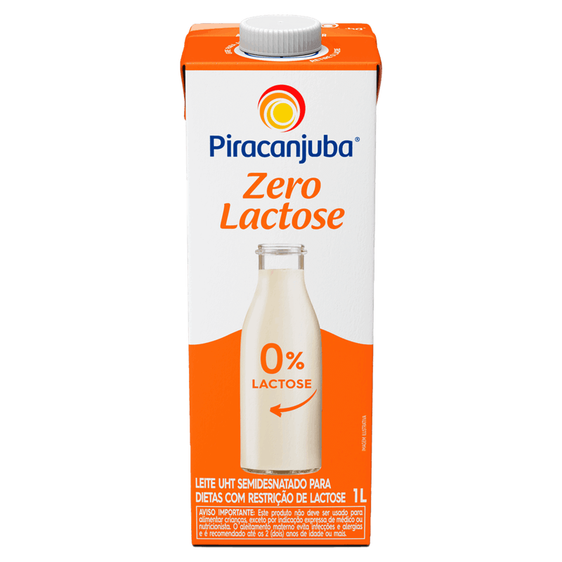 Leite UHT Semidesnatado Zero Lactose Piracanjuba Caixa com Tampa 1l