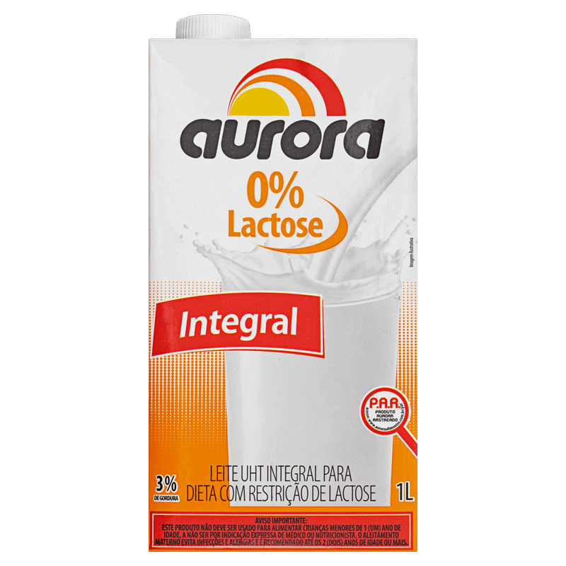 Leite UHT Integral Zero Lactose Aurora Caixa 1l
