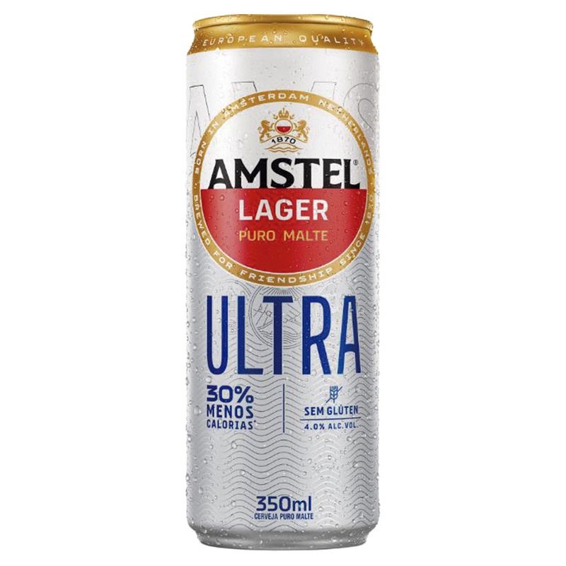 Cerveja Lager Puro Malte sem Glúten Amstel Ultra Lata 350ml