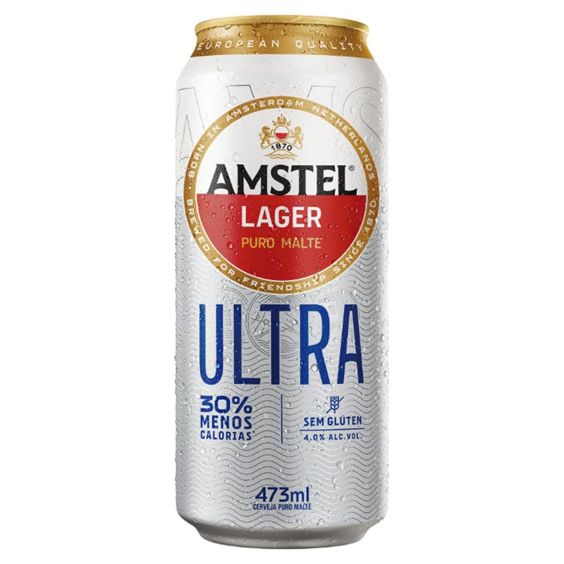 Cerveja Lager Puro Malte sem Glúten Amstel Ultra Lata 473ml