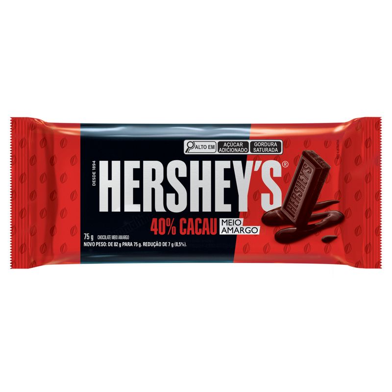 Chocolate Meio Amargo 40% Cacau Hershey´s Pacote 75g