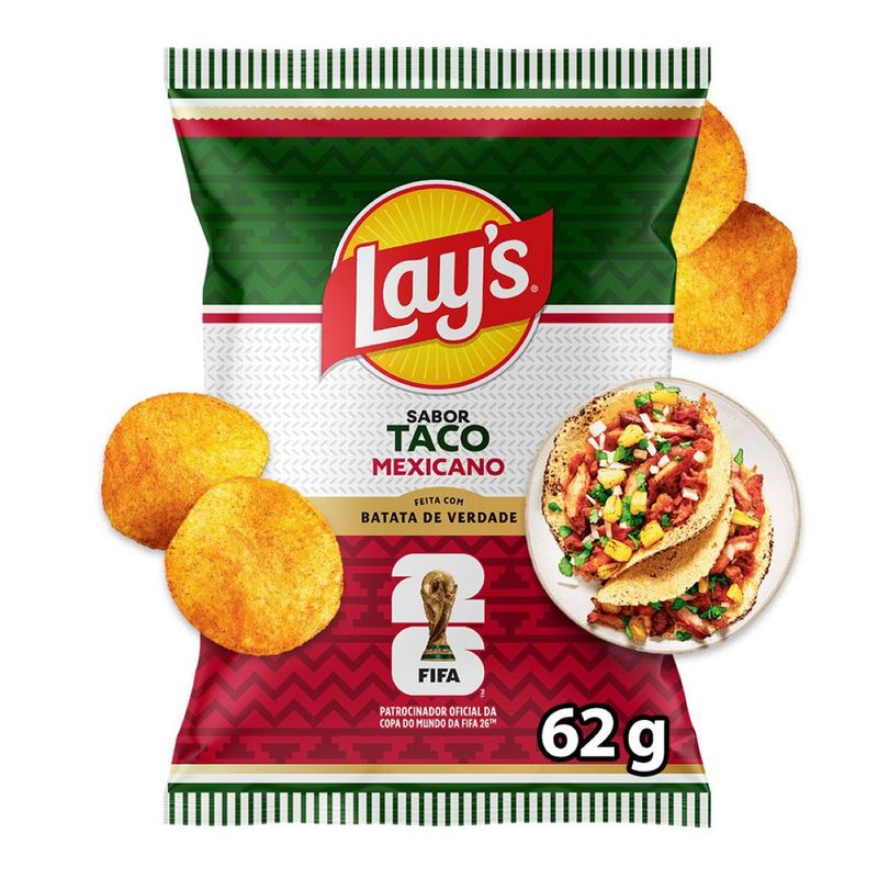 Batata Frita Lisa Taco Mexicano FIFA Lay's Pacote 62g